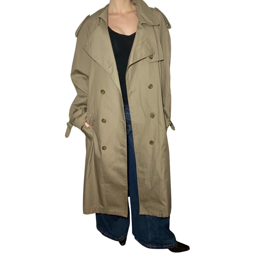 VTG Made in Korea Luxury Khaki Trench Coat Belted Double Breasted Belted Trench